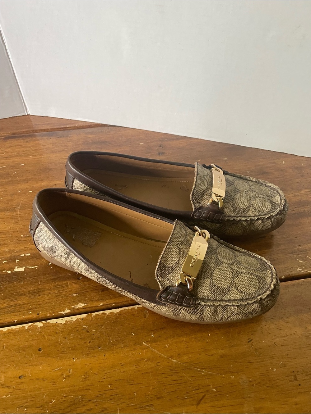 Coach Jacquard Loafers Driving Moccasin shoes flats Leather Signature Logo 7.5 - Picture 2 of 12